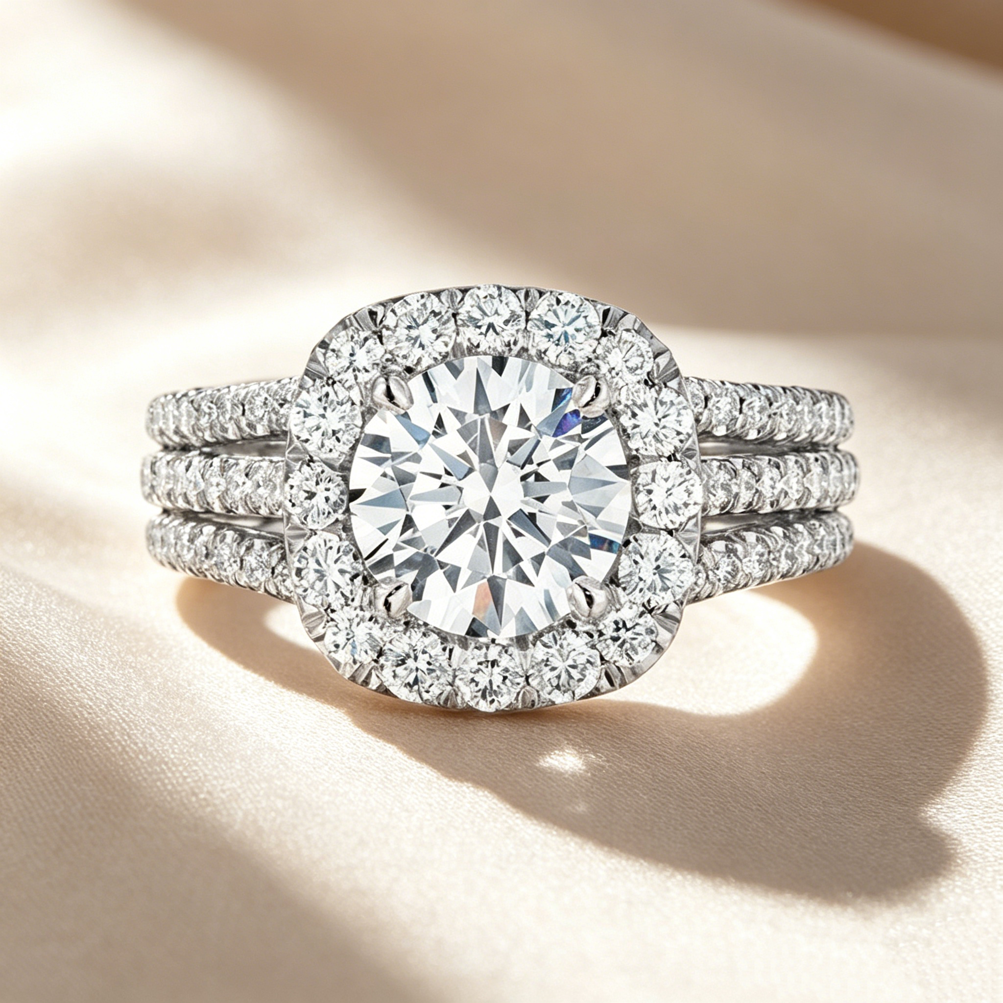 Triple Pavé Halo Ring