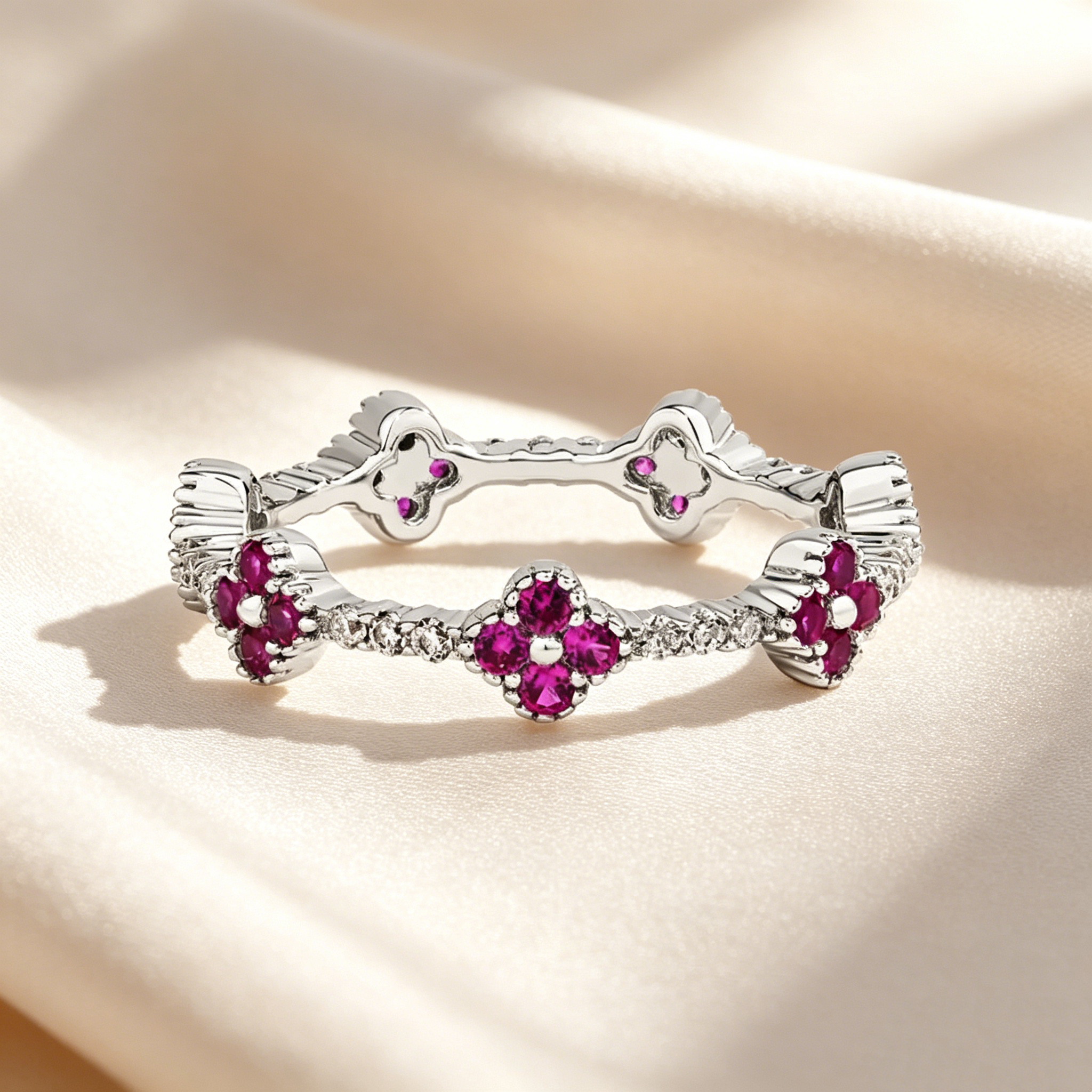 Four-Leaf Clover Crystal & Moissanite Ring