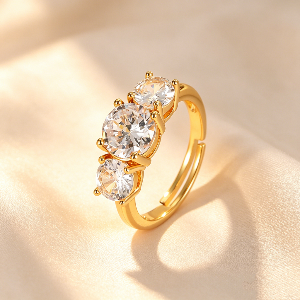 Three-Stone Round Moissanite Open Ring