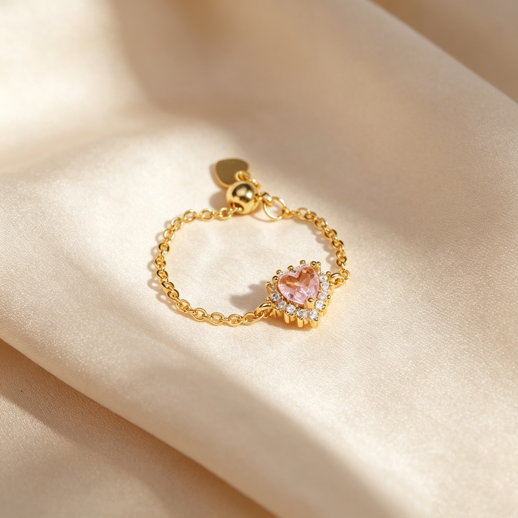 Adjustable Heart Crystal Chain Ring