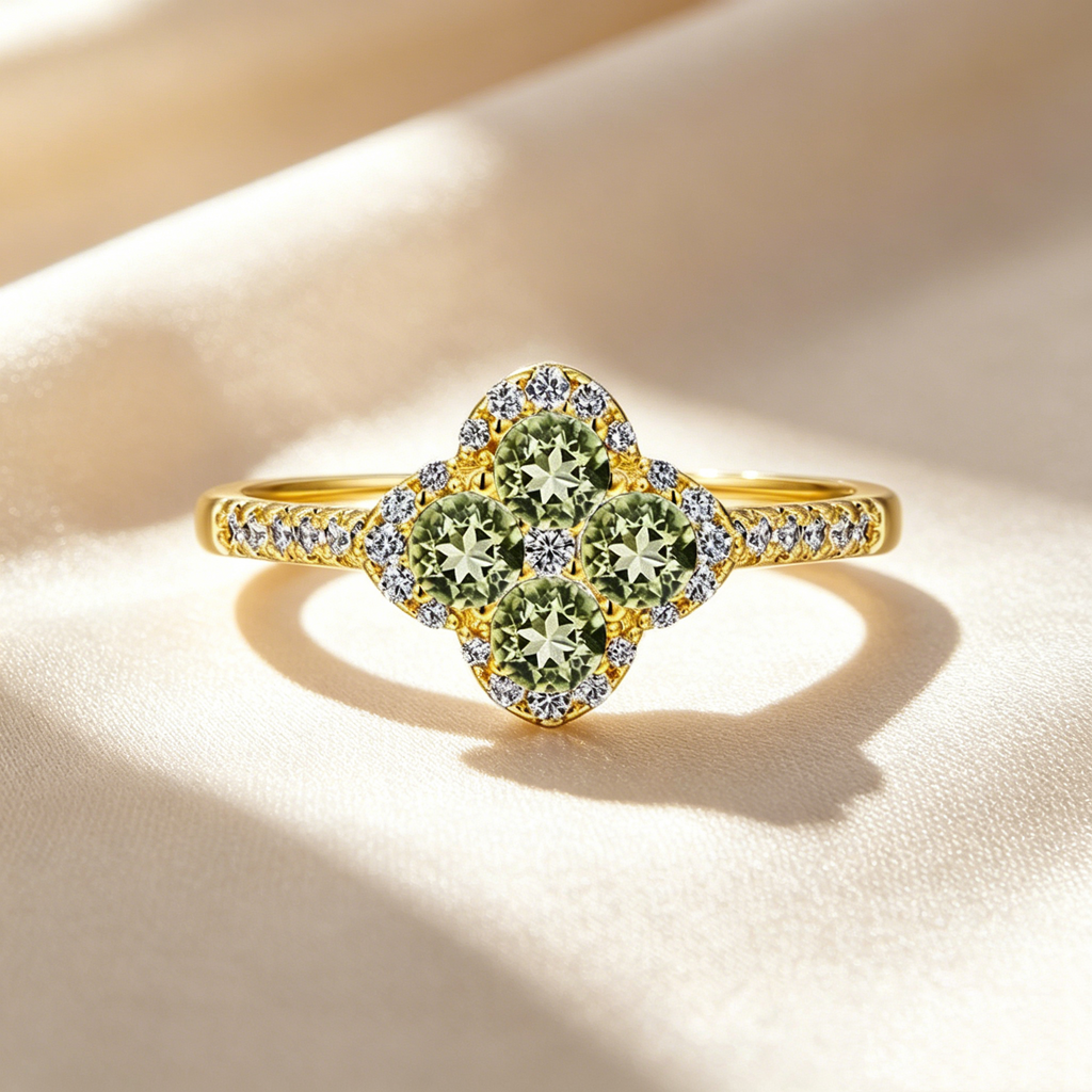 Minimalist Elegant Moissanite Four-Leaf Clover Ring