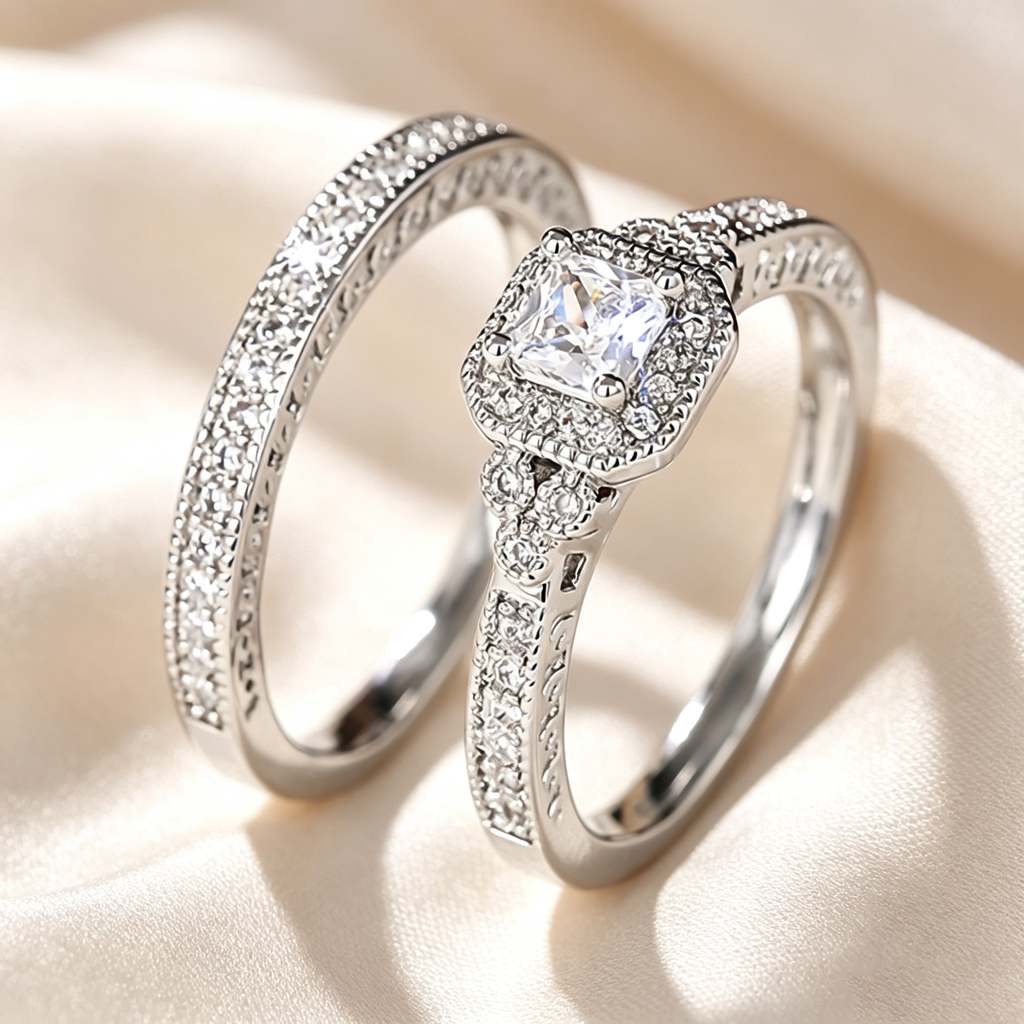Cushion Double Halo Pave Stackable Ring Set