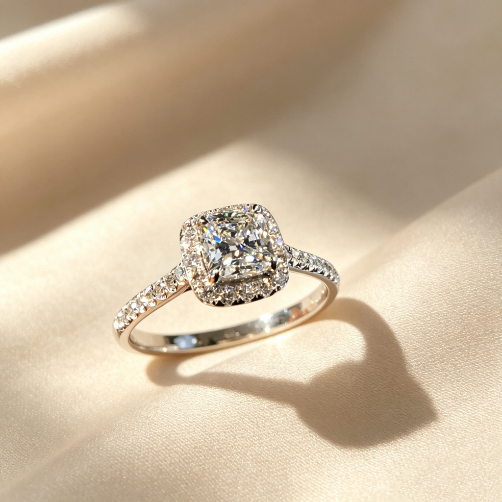 Cushion Cut Halo Moissanite Ring