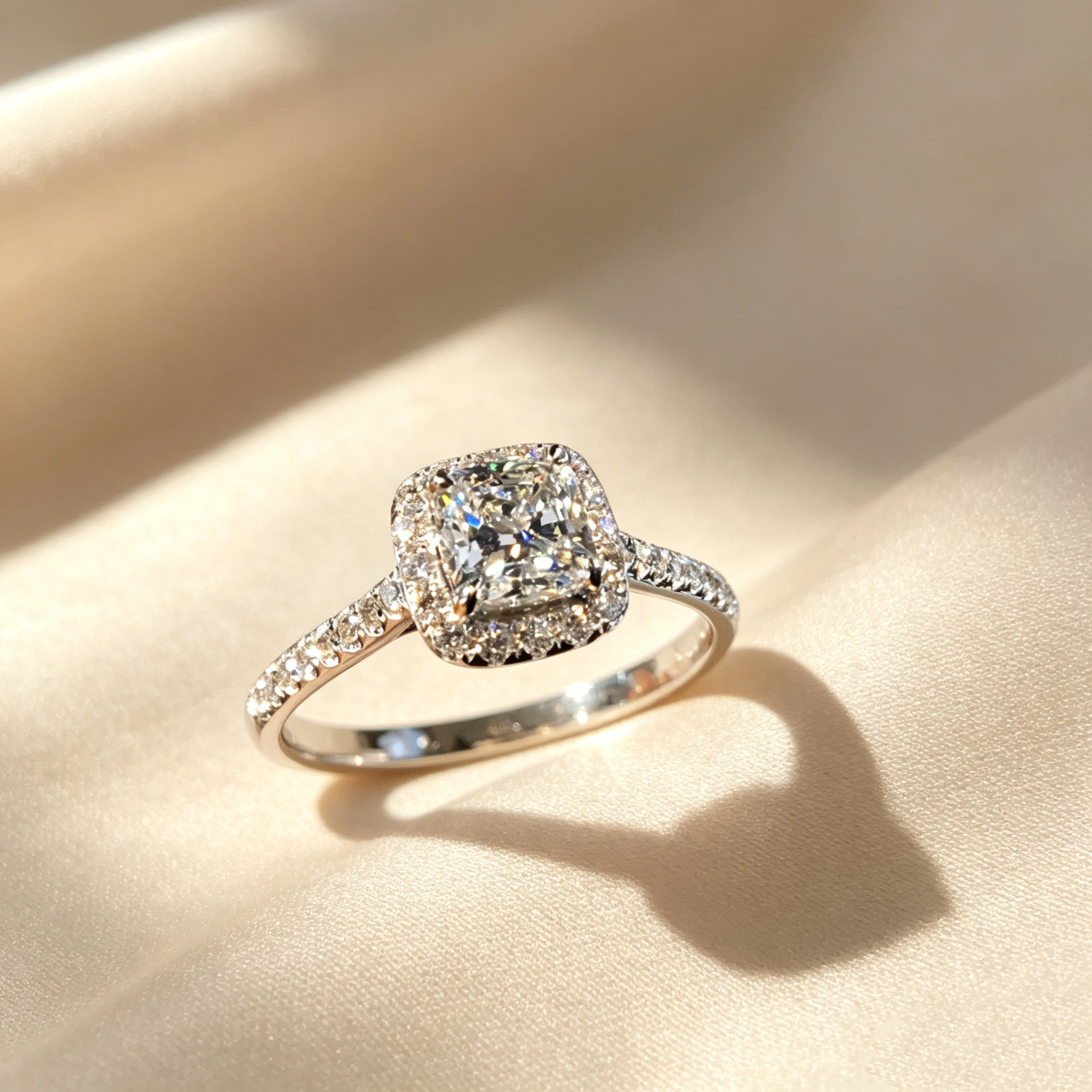 Cushion Cut Halo Moissanite Ring