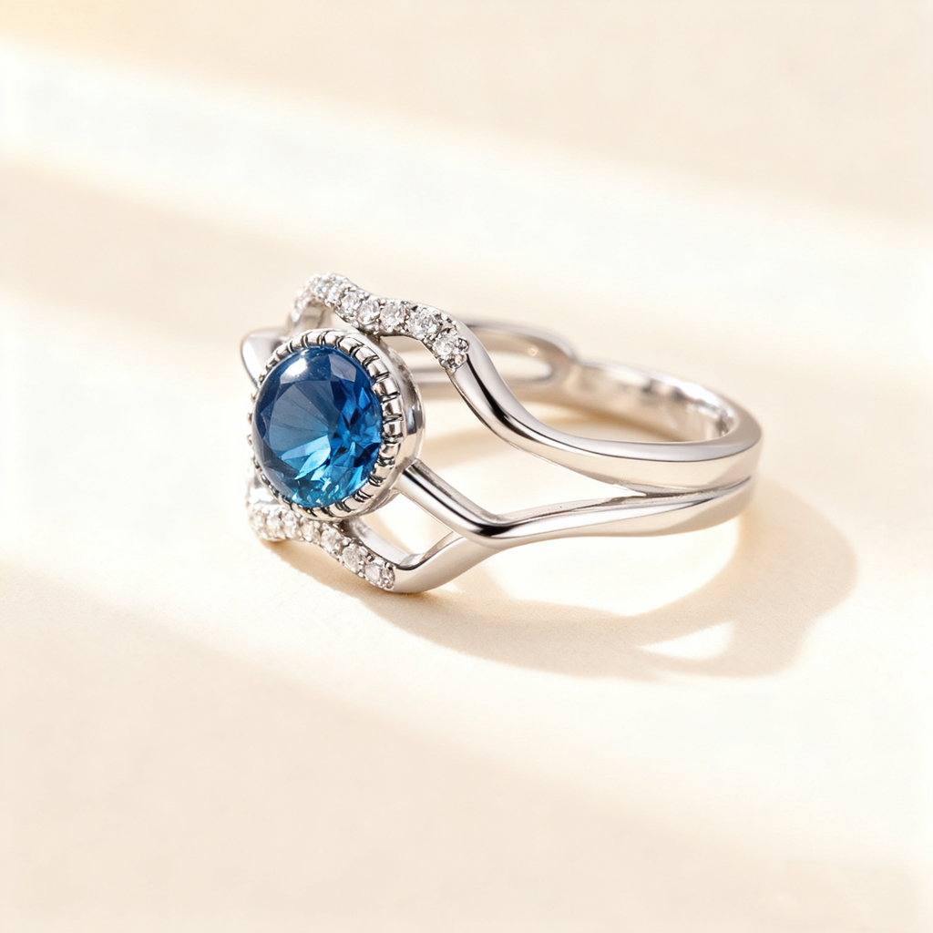 Blue Cat's Eye & Diamond Double-Row Ring