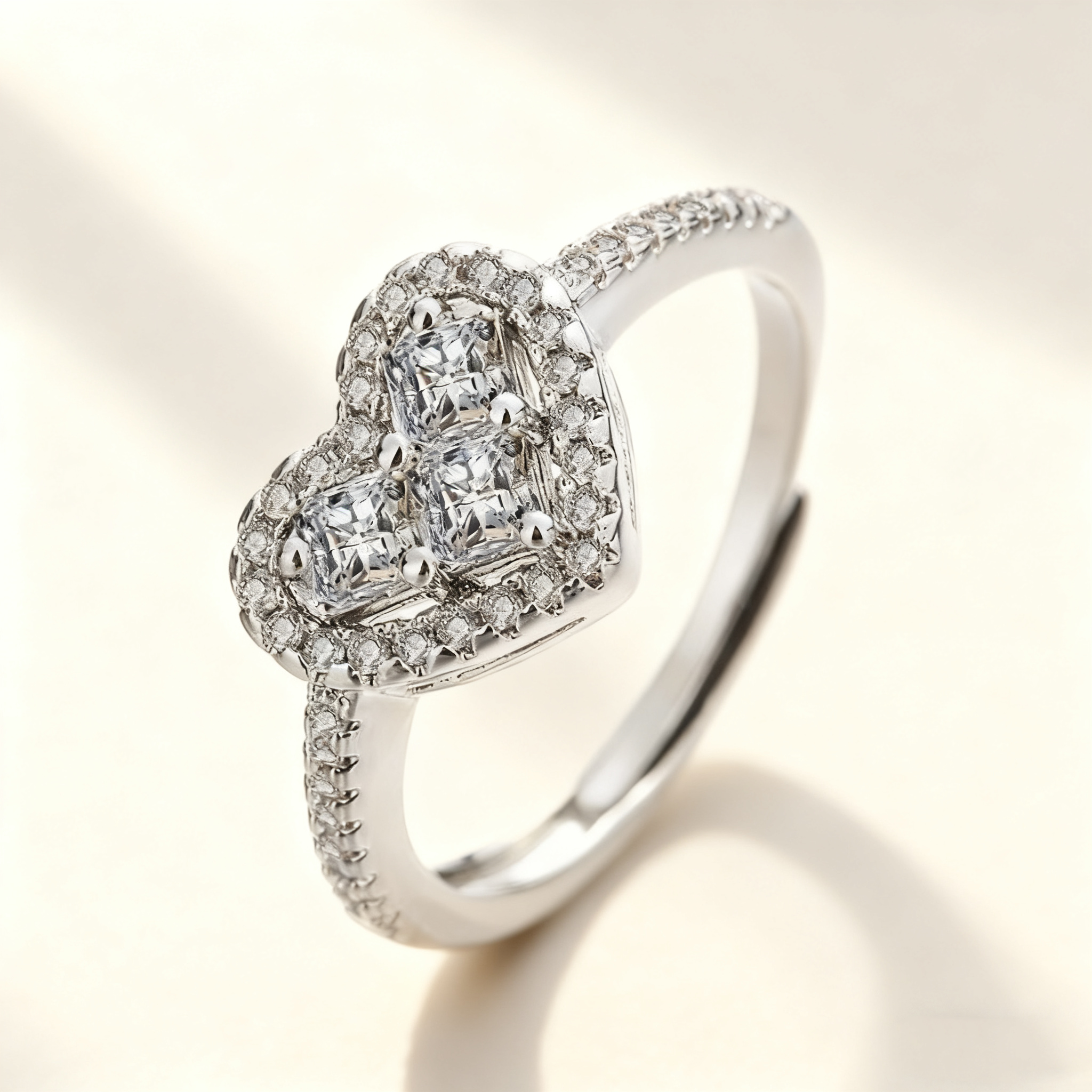 Heart-Shaped Pavé Diamond Ring