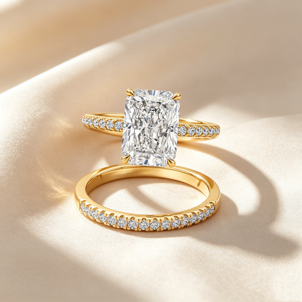 Radiant Cut Moissanite Ring Set