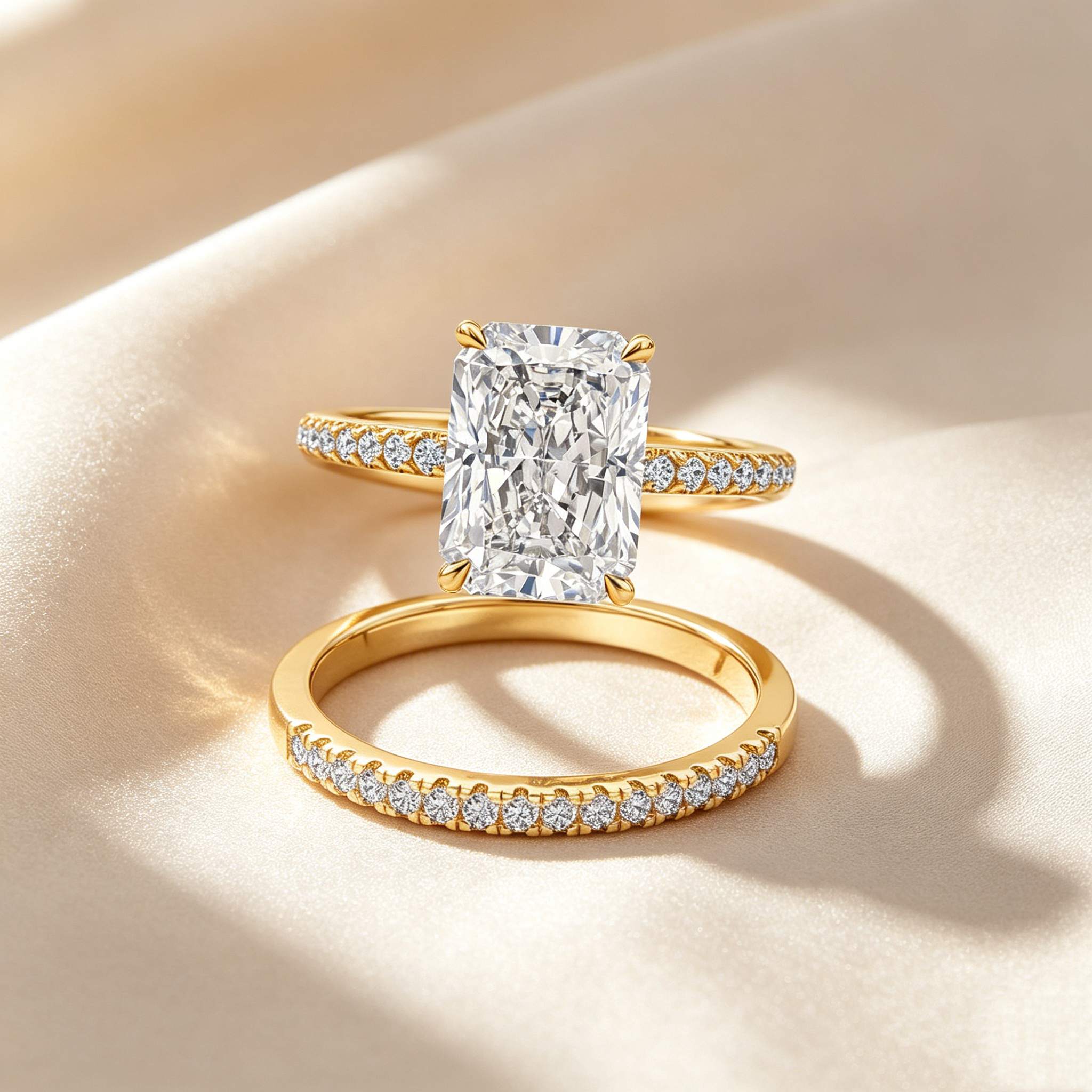Radiant Cut Moissanite Ring Set