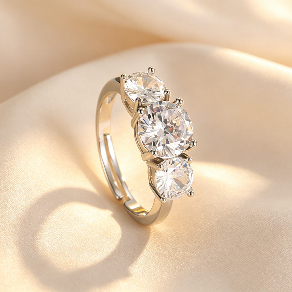 Three-Stone Round Moissanite Open Ring