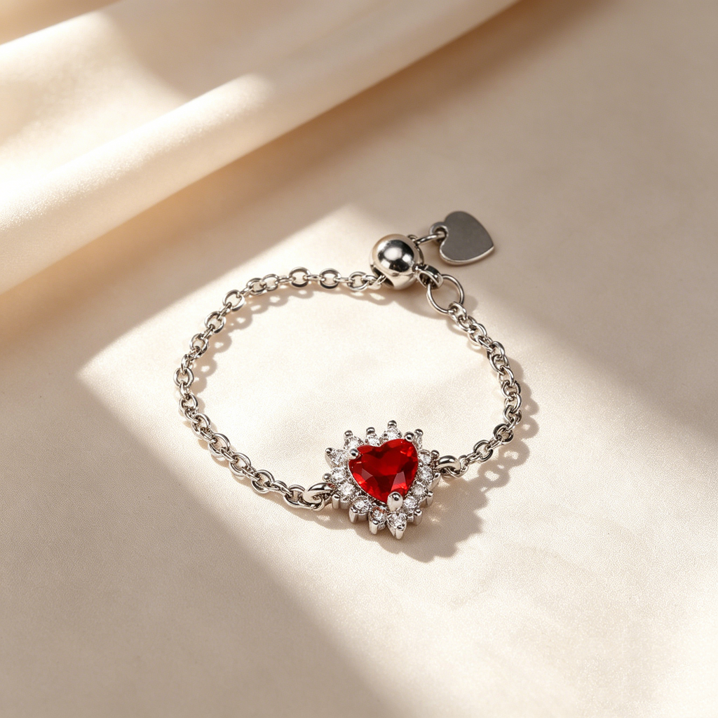 Adjustable Heart Crystal Chain Ring