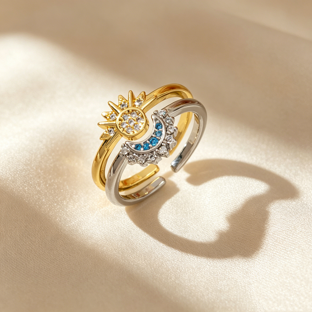 Sun & Moon Adjustable Ring Set