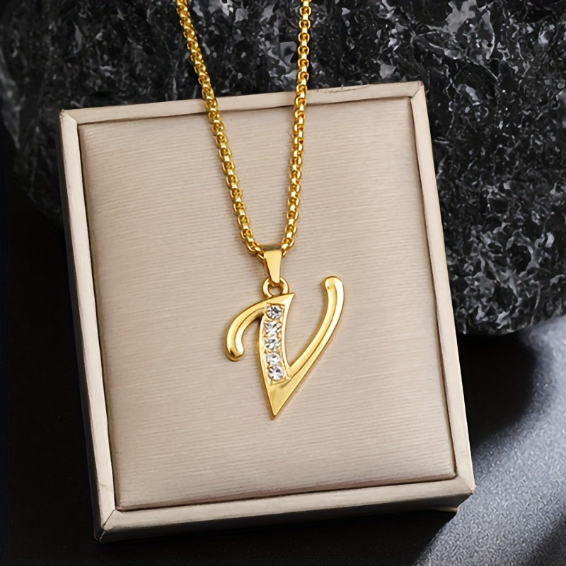 Crystal Accent Initial Necklace | Gold