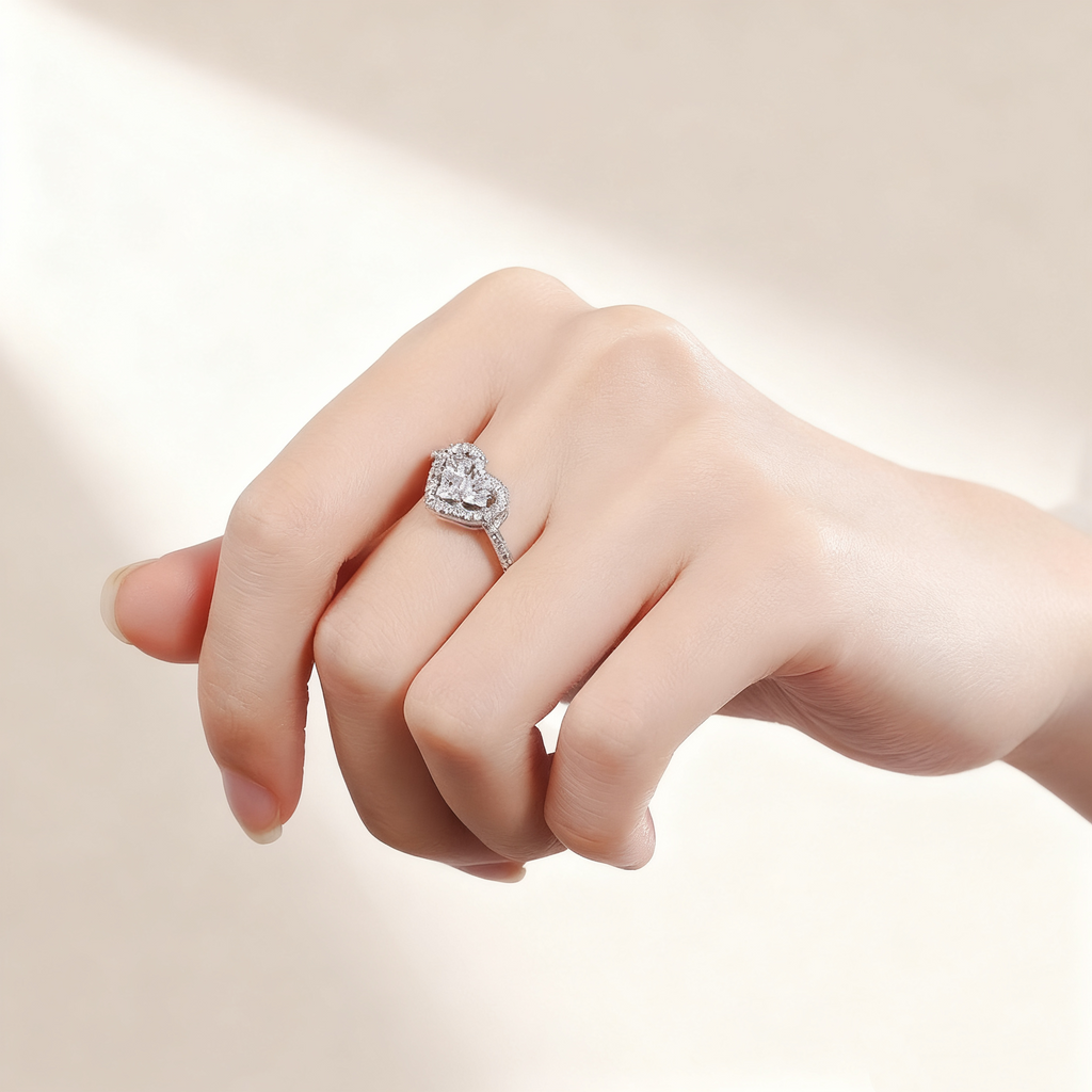 Heart-Shaped Pavé Diamond Ring