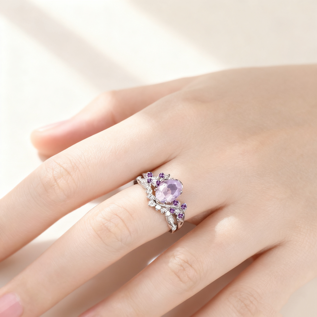 Amethyst Floral Pavé Ring Set