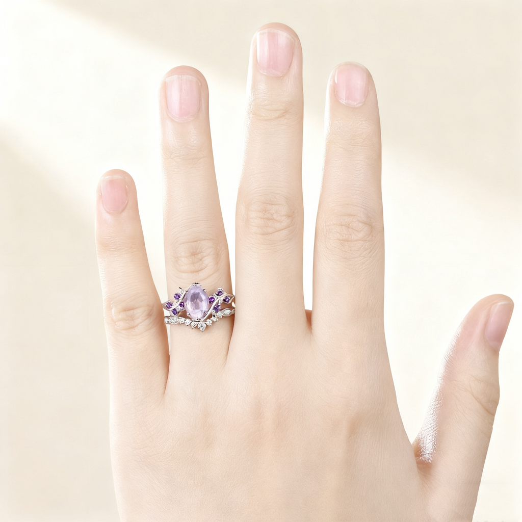 Amethyst Floral Pavé Ring Set