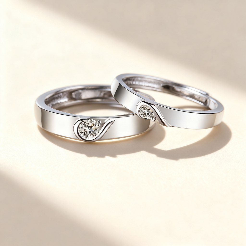 Interlocking Hearts Diamond Couple Rings