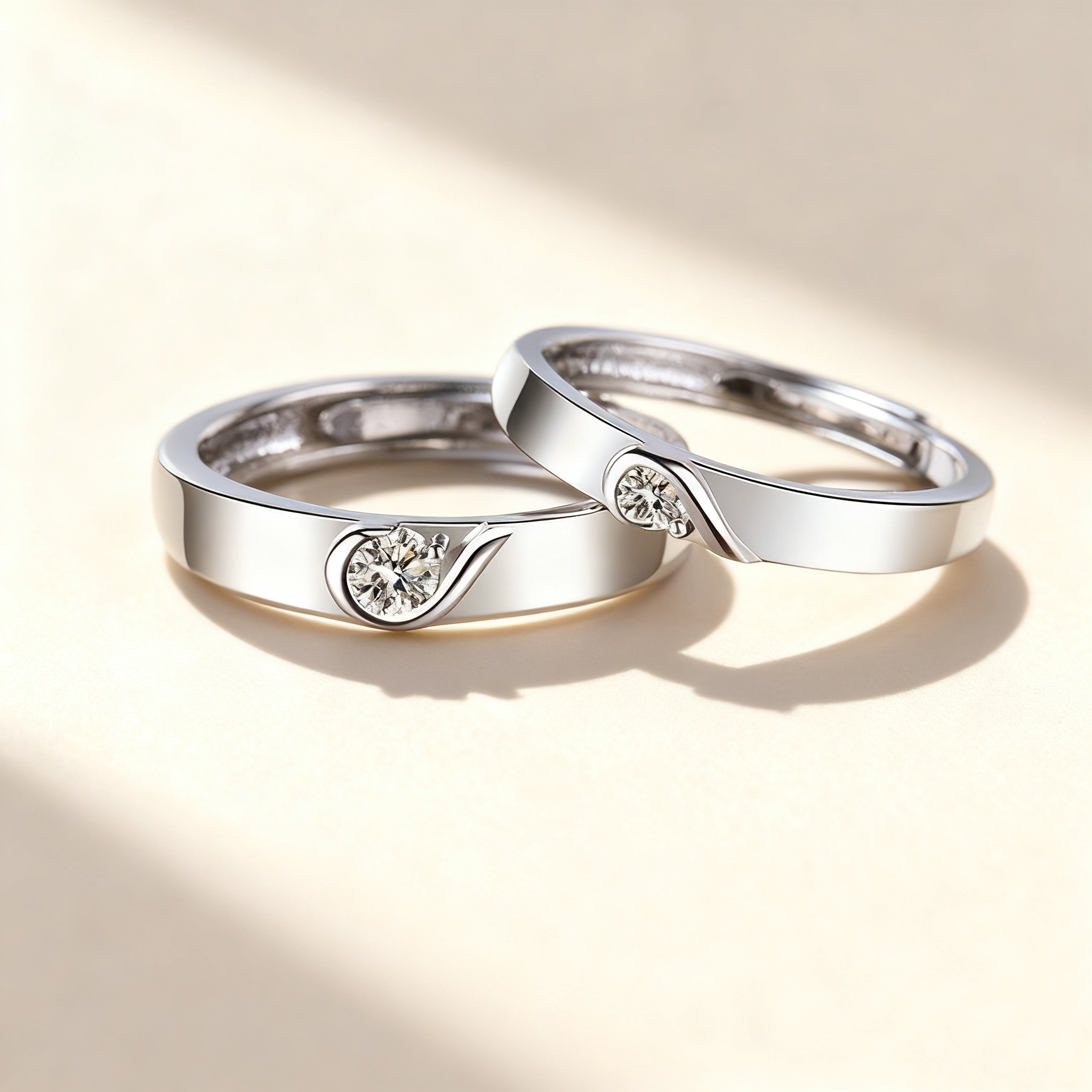 Interlocking Hearts Diamond Couple Rings
