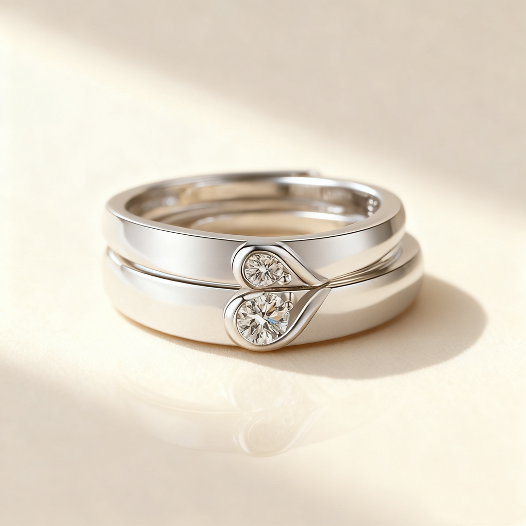 Interlocking Hearts Diamond Couple Rings