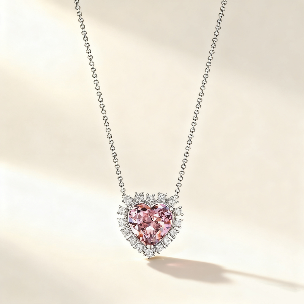 Heart-Cut Pink Crystal Ring & Necklace
