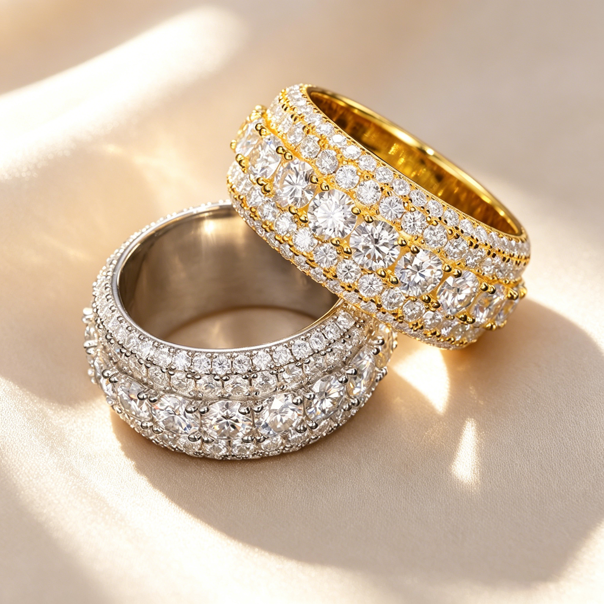 Wide Multi-Row Full Paved Moissanite Eternity Band Ring