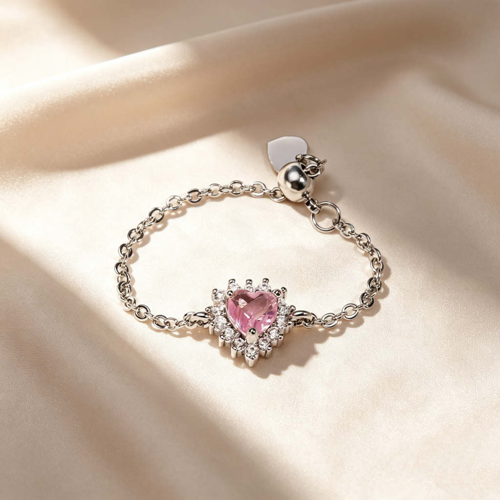 Adjustable Heart Crystal Chain Ring