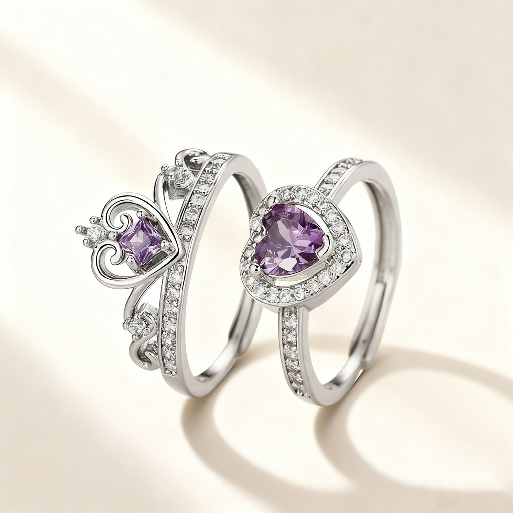 Amethyst Crown Ring Set