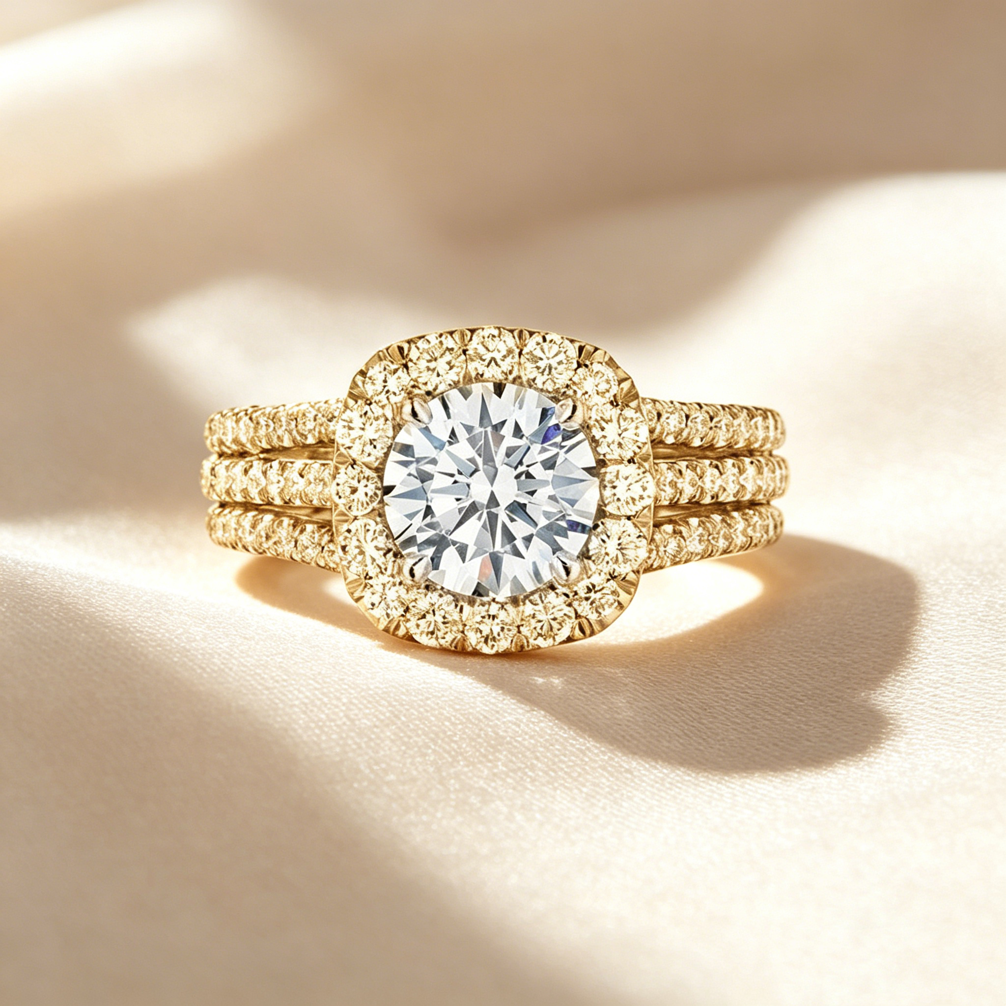 Triple Pavé Halo Ring