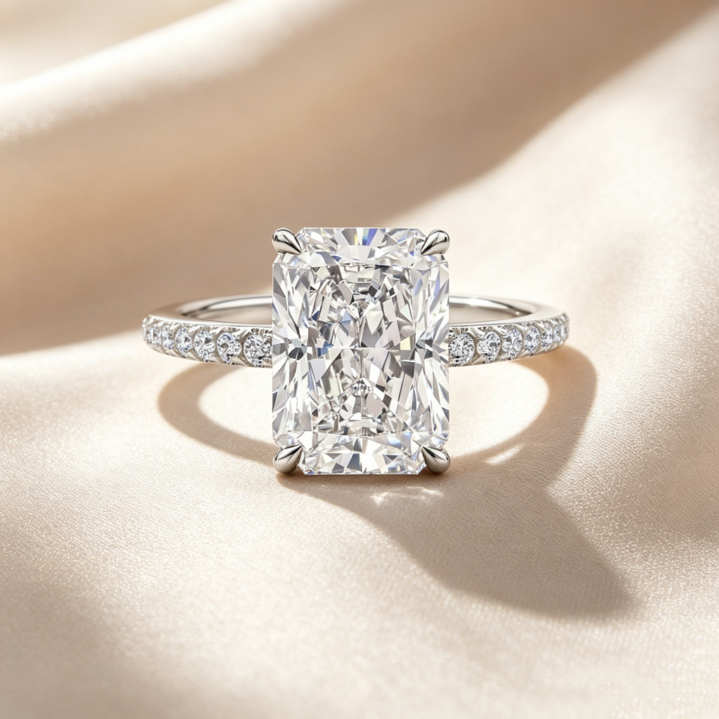 Radiant Cut Moissanite Ring Set