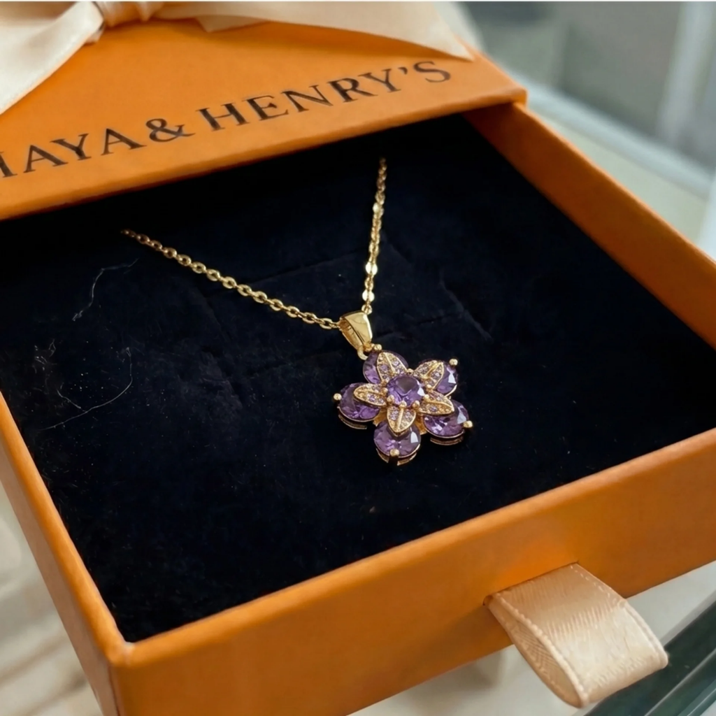 Amelyth Violet Flower Necklace | Gold