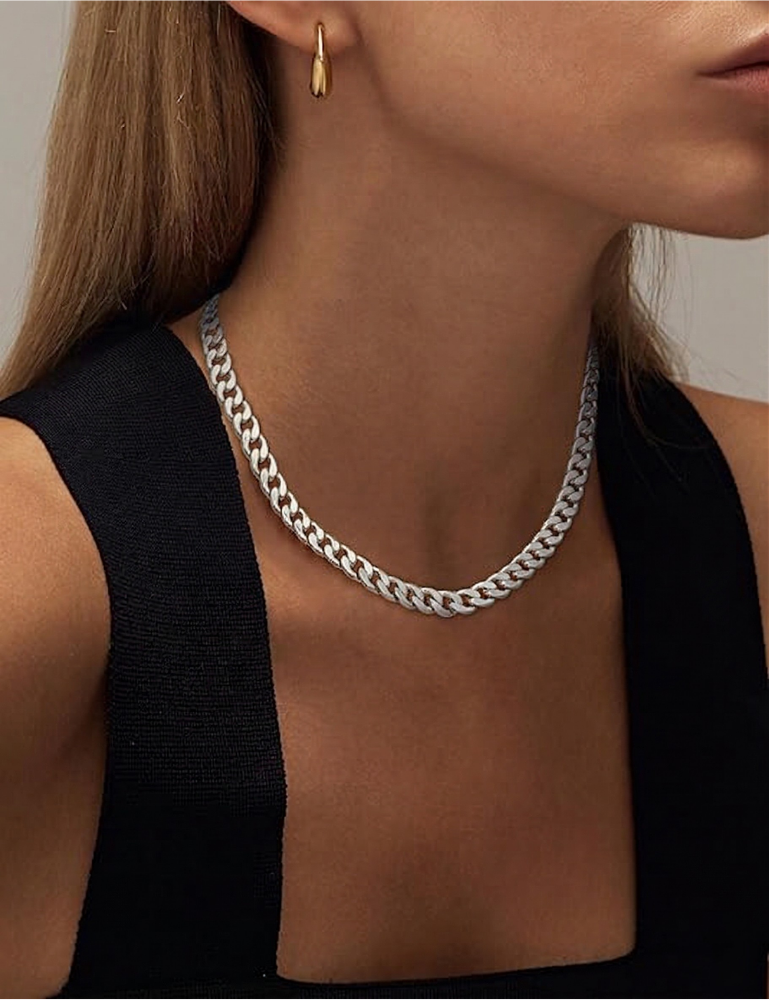 Chunky Cuban Link Necklace | White Gold