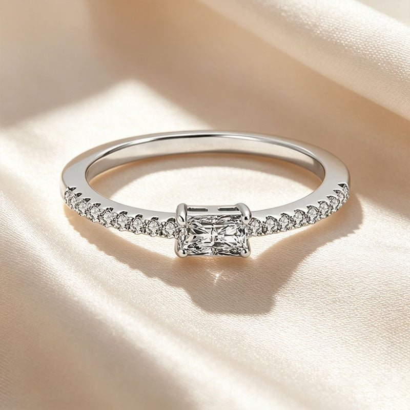 Emerald Cut Pavé Band Moissanite Ring