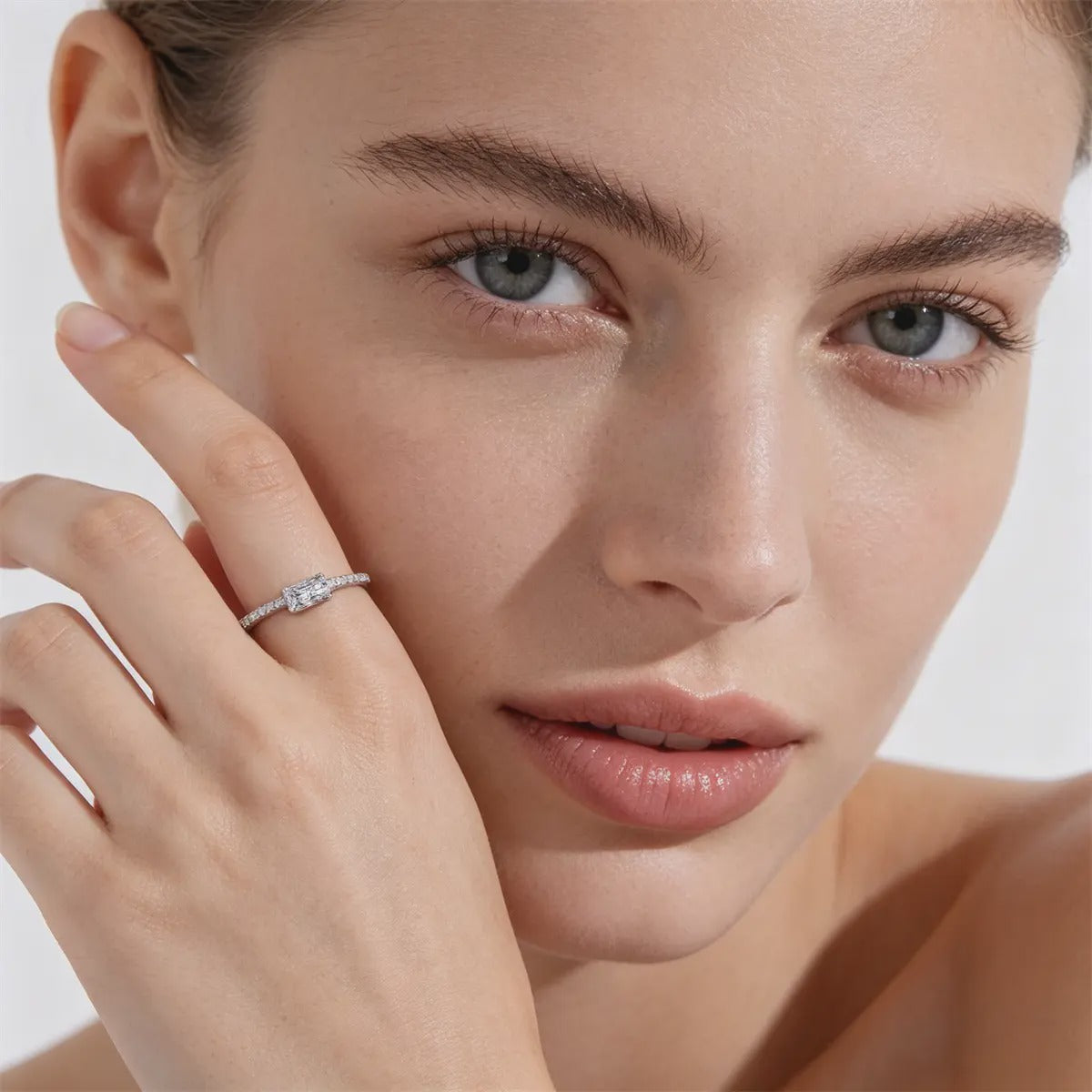 Emerald Cut Pavé Band Moissanite Ring