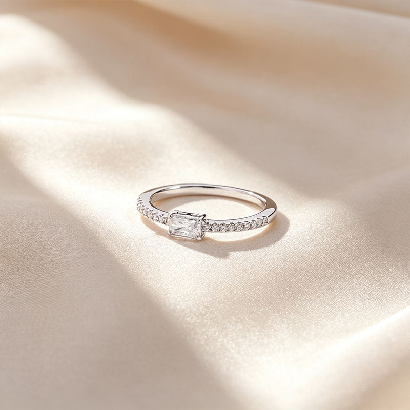 Emerald Cut Pavé Band Moissanite Ring