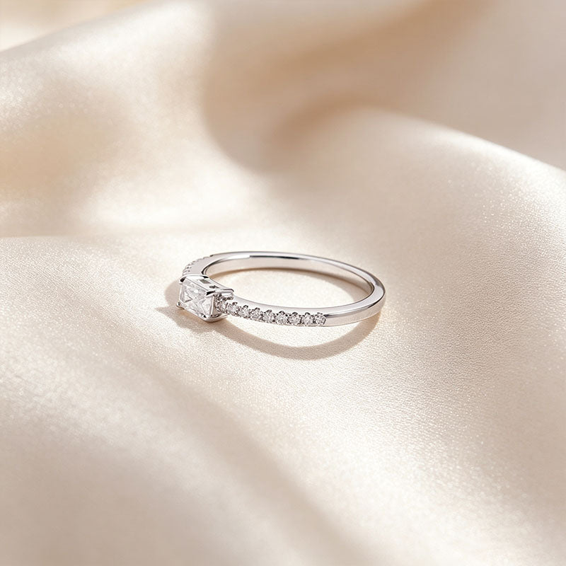 Emerald Cut Pavé Band Moissanite Ring