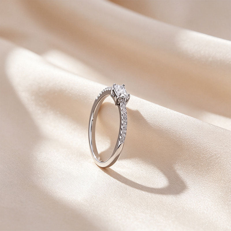 Emerald Cut Pavé Band Moissanite Ring