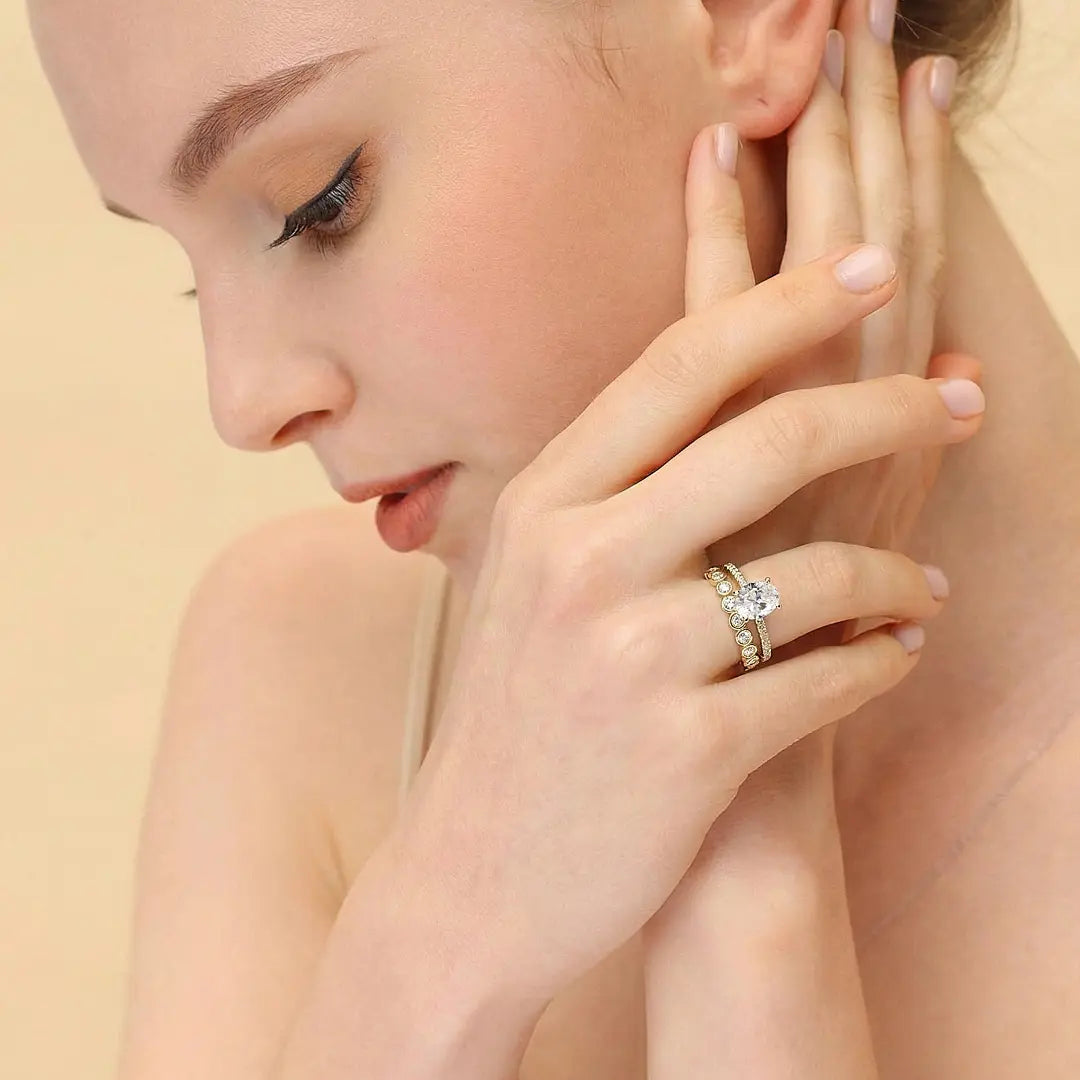 Oval Stone Stackable Ring Set