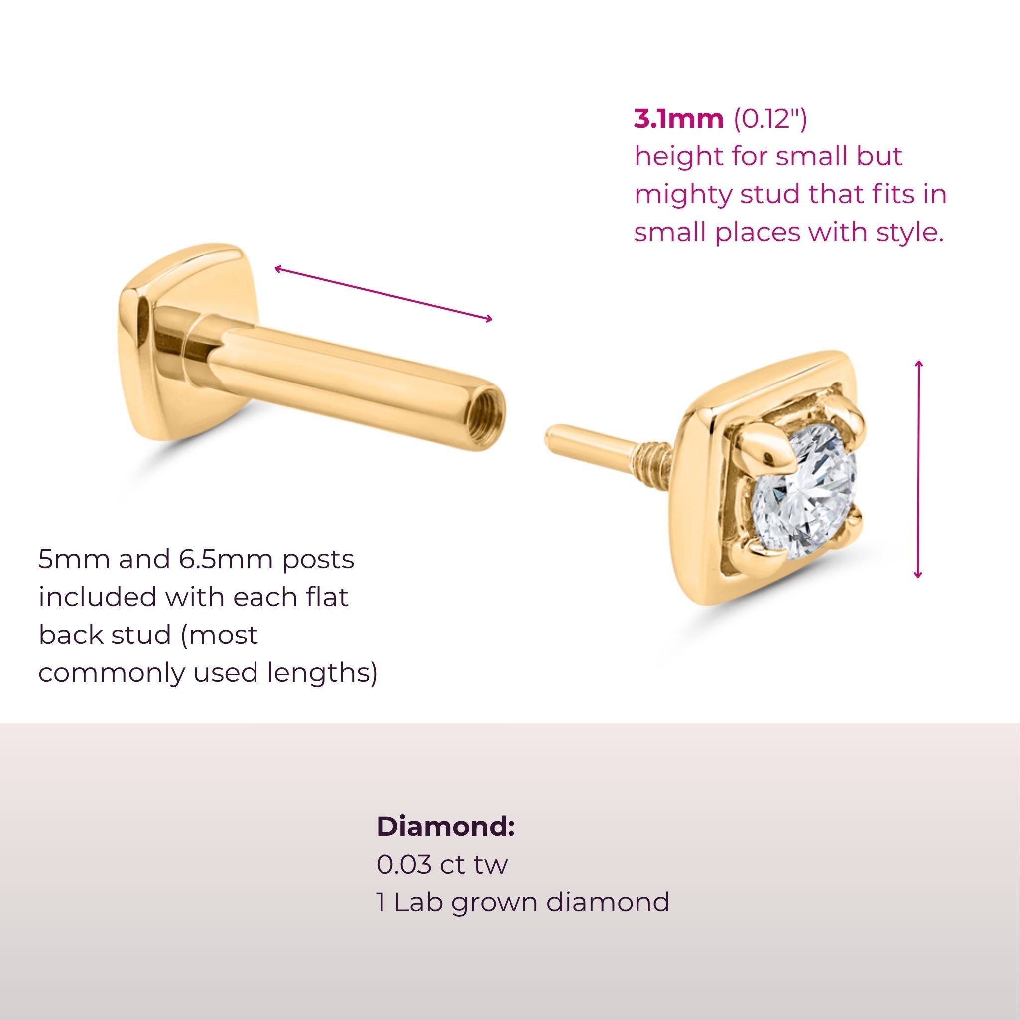 Edgy Diamond Flat Back Stud
