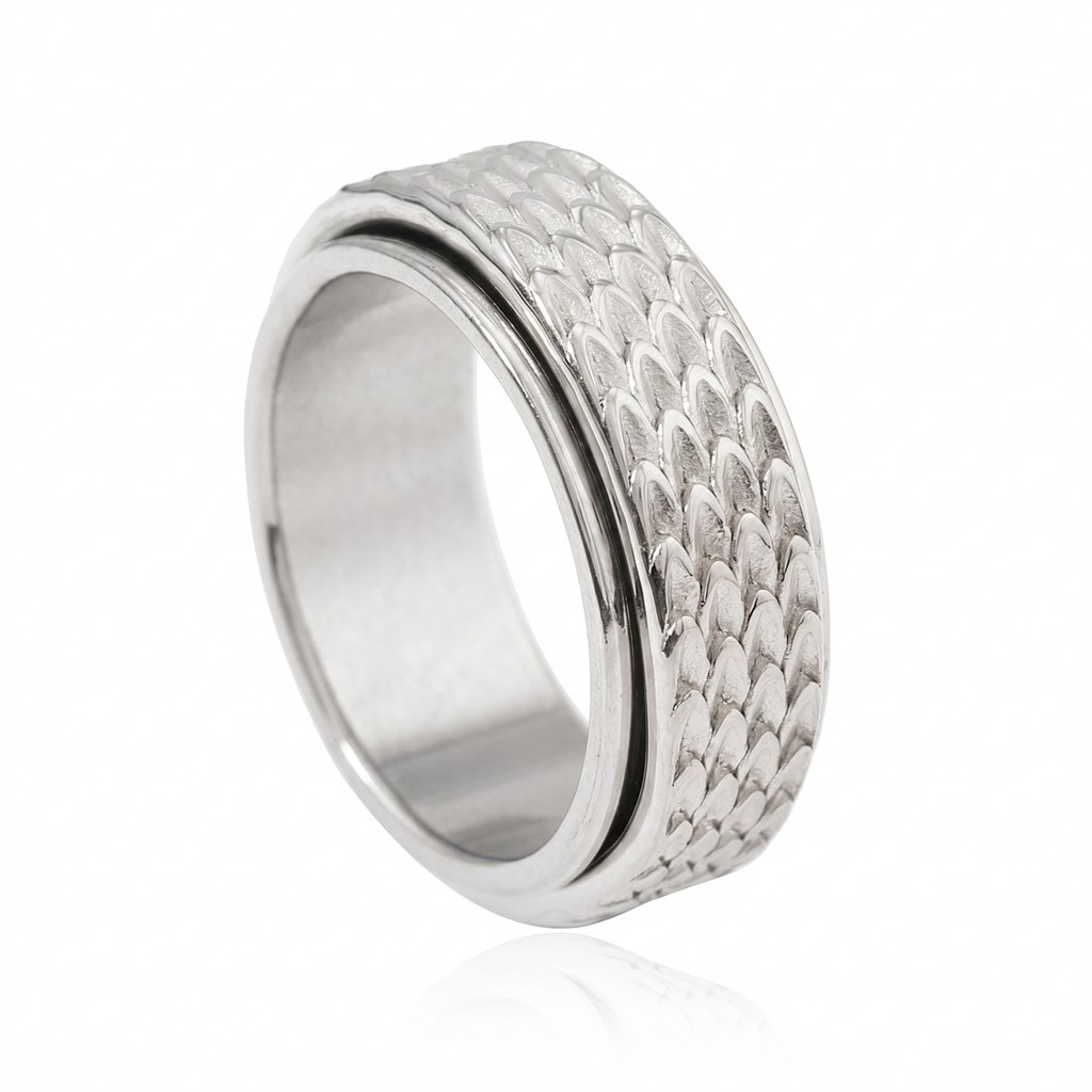 Toren Scale Spinner Ring | White Gold