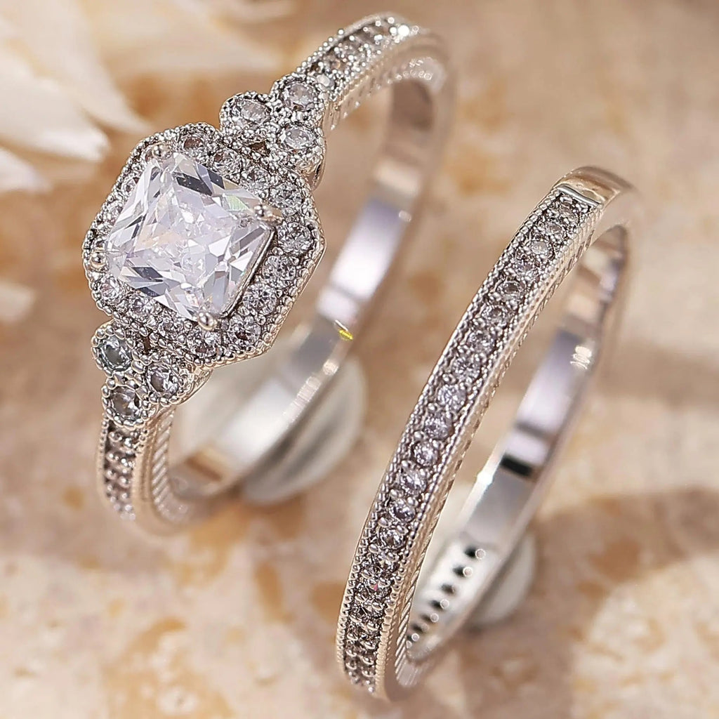 Cushion Double Halo Pave Stackable Ring Set