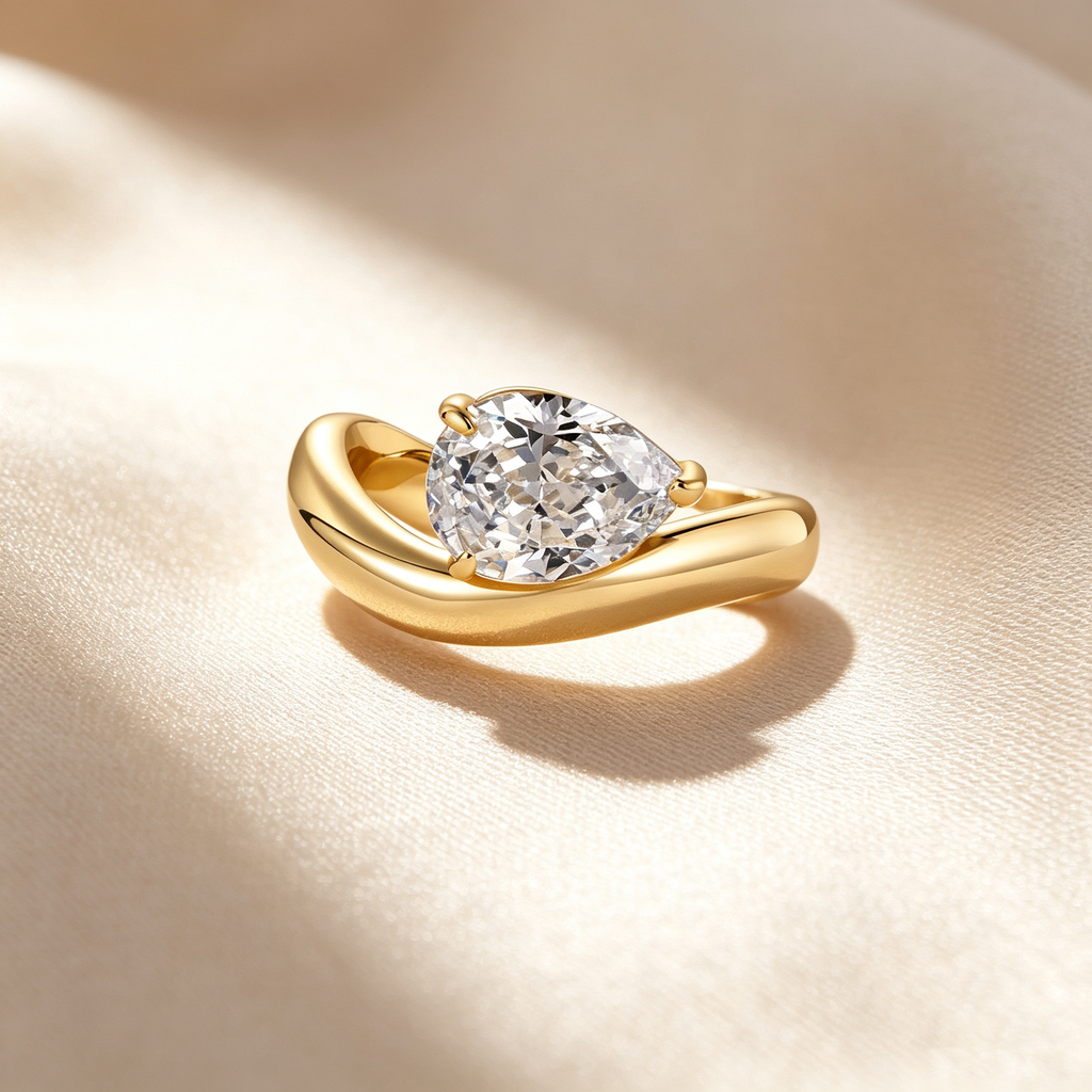 Pear Three-Prong Twist Band Ring