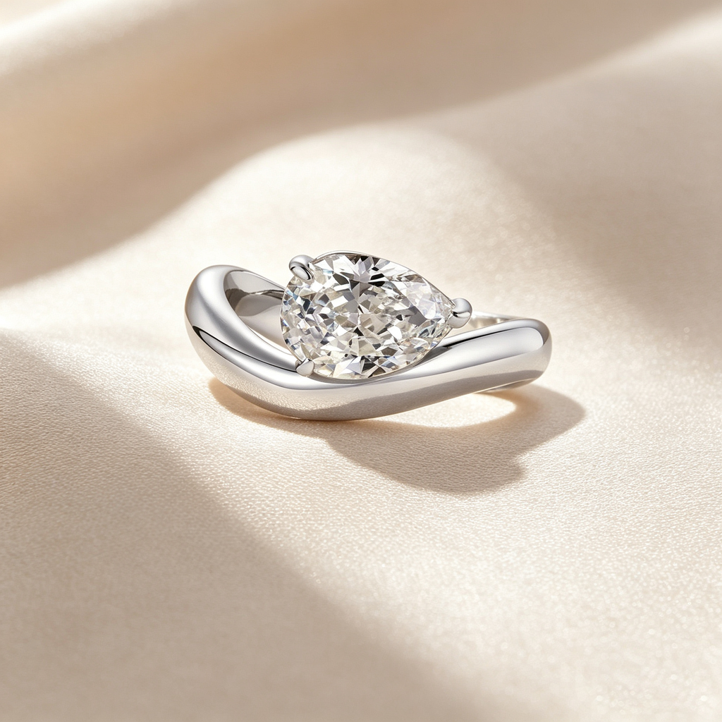 Pear Three-Prong Twist Band Ring