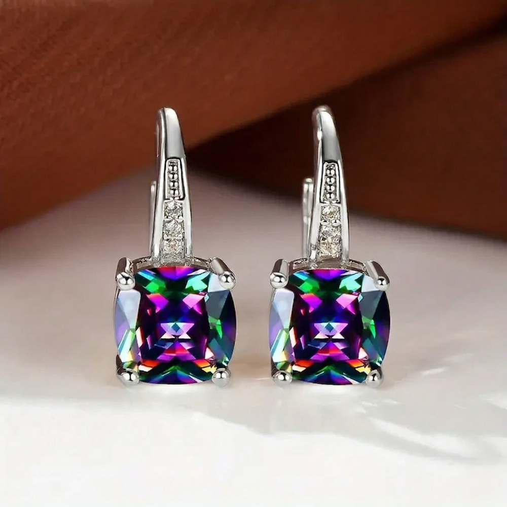 Mystic Stone Hoop Earrings | White Gold