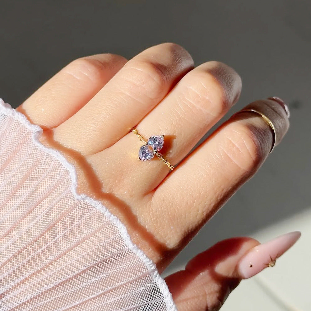 Double Teardrop Crystal Adjustable Chain Ring