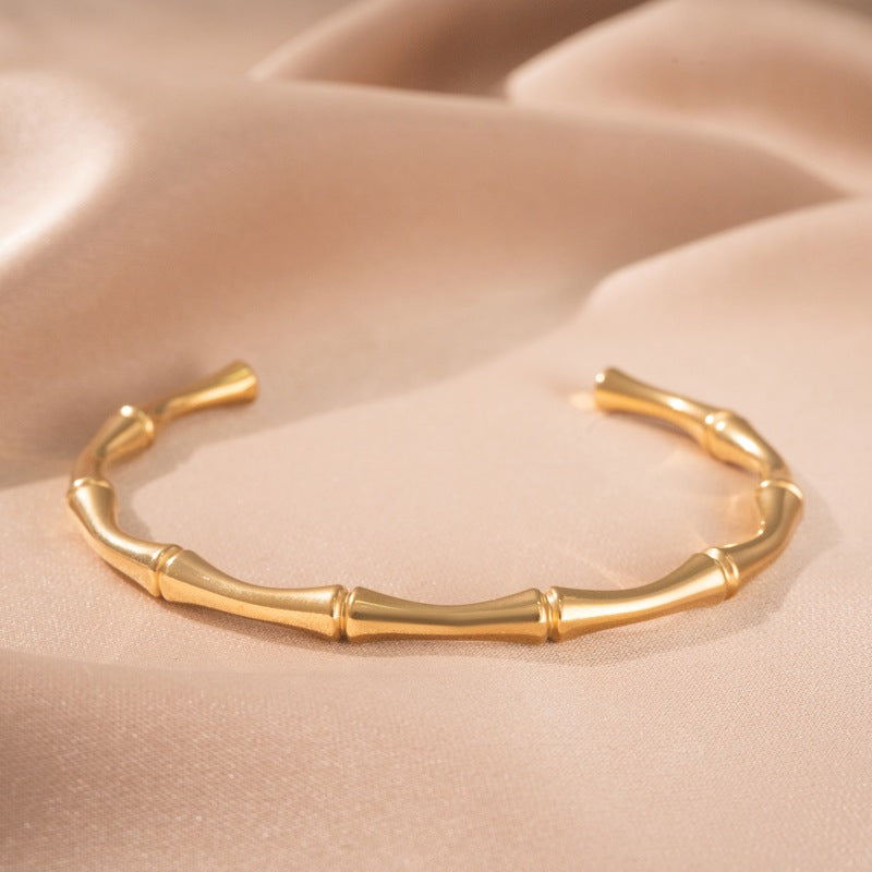 Bamboo Cuff Bracelet | White Gold