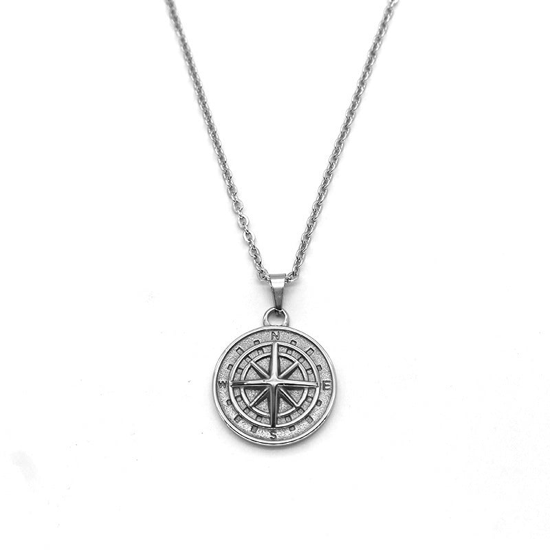Compass Pendant Necklace | White Gold