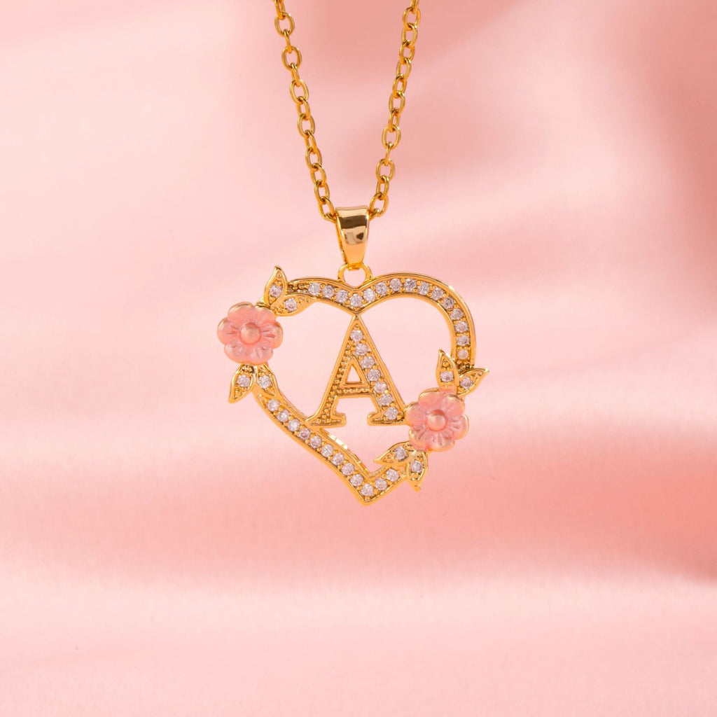 Floral Charm Initial Necklace | Gold