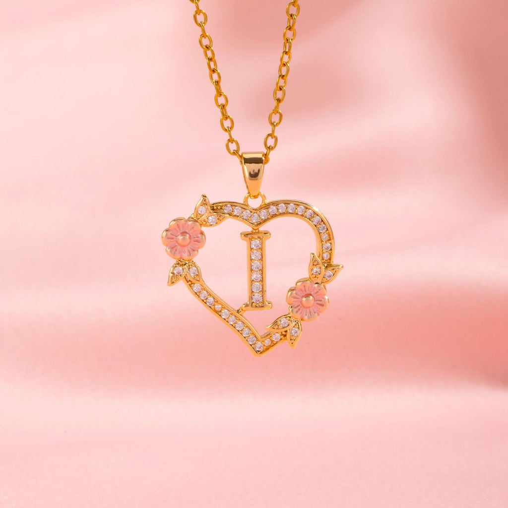 Floral Charm Initial Necklace | Gold