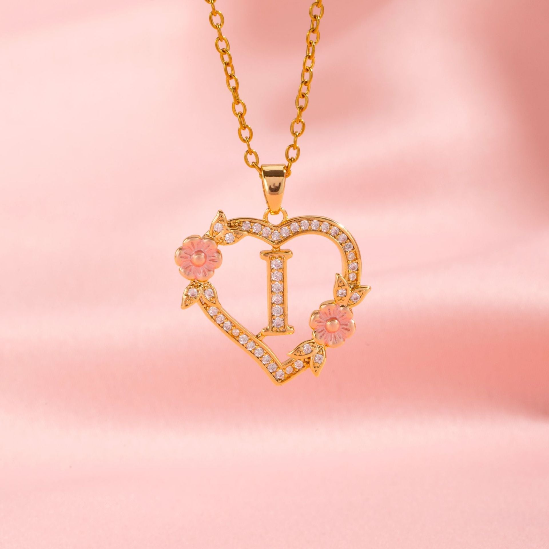 Floral Charm Initial Necklace | Gold