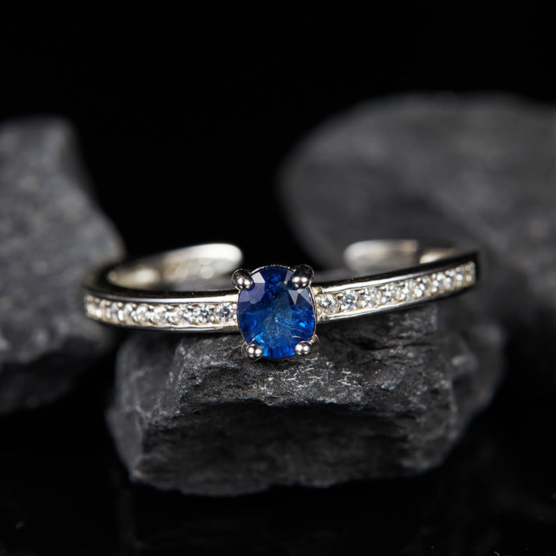 Elegant Blue Crystal Crown Ring Set