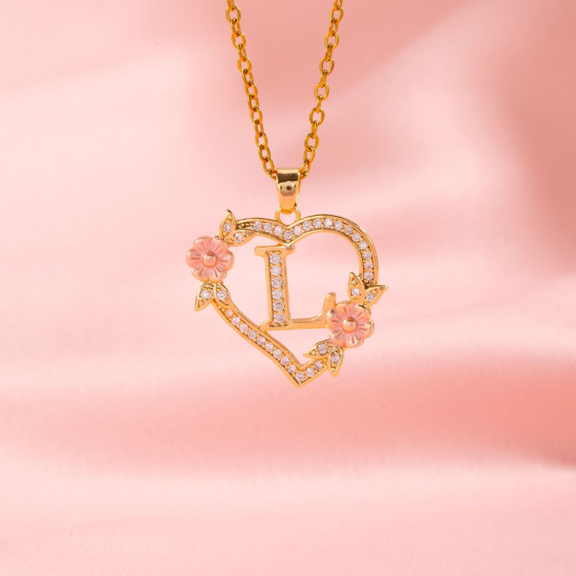 Floral Charm Initial Necklace | Gold